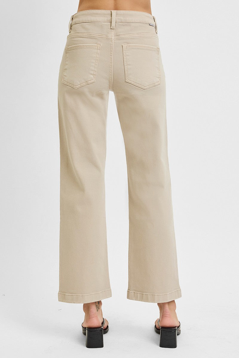 Risen Tummy Control Mid Rise Ankle Straight Jeans | Almond