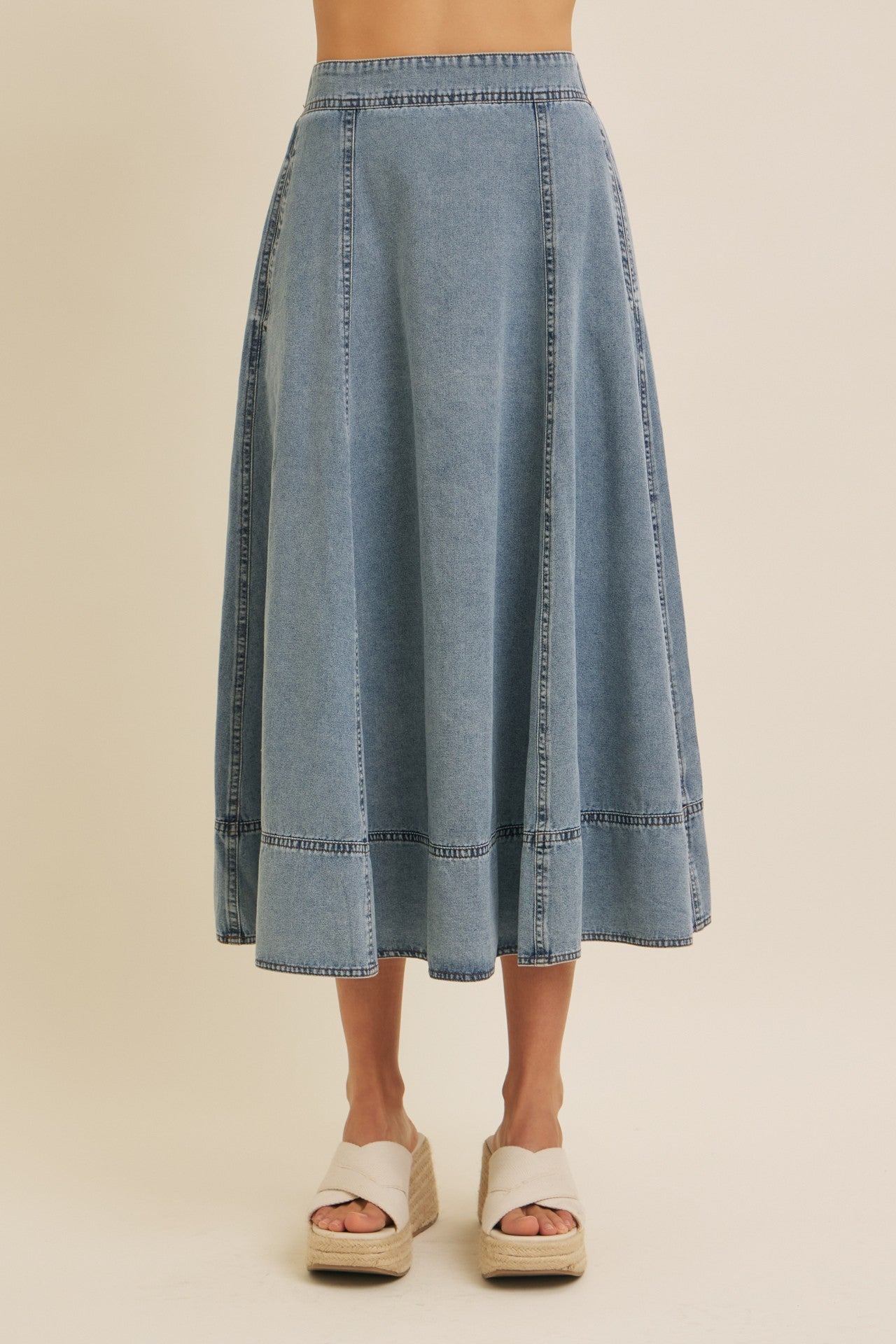Mallory Flare Denim Midi Skirt