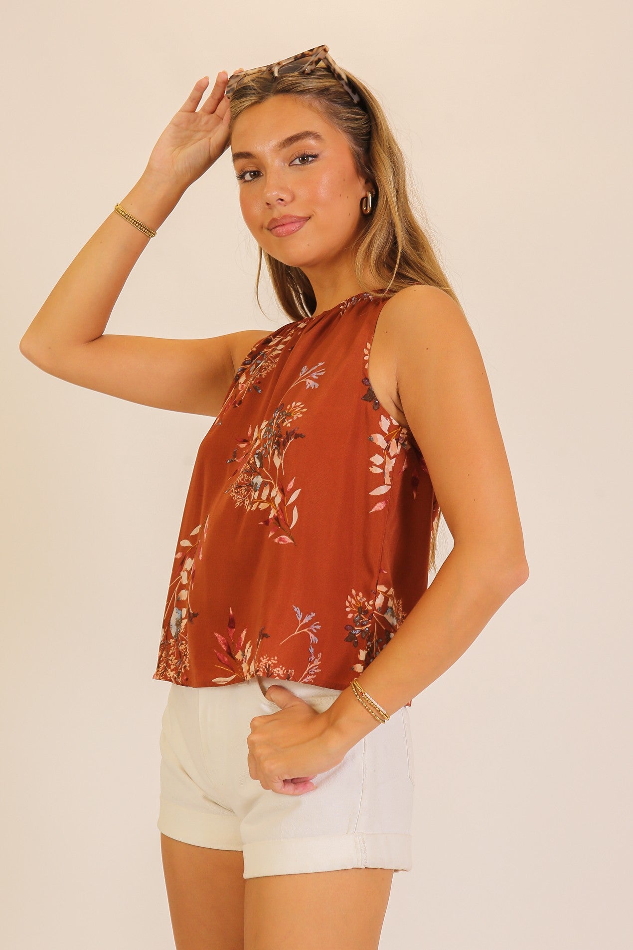 Caroline Floral High-Neck Sleeveless Top