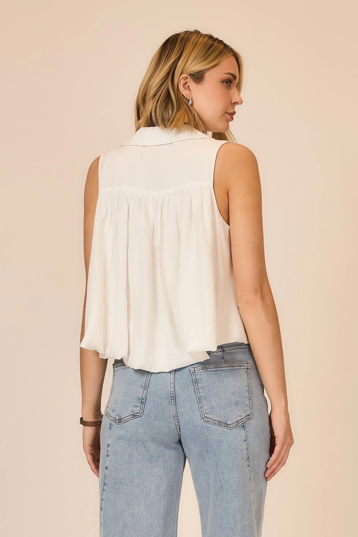 Elena Bubble Hem Collar Top | White