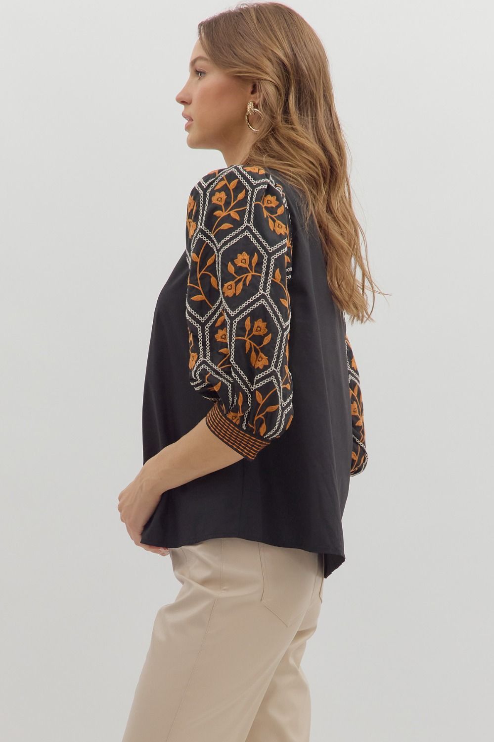 Jaylah Patterned Sleeve Top