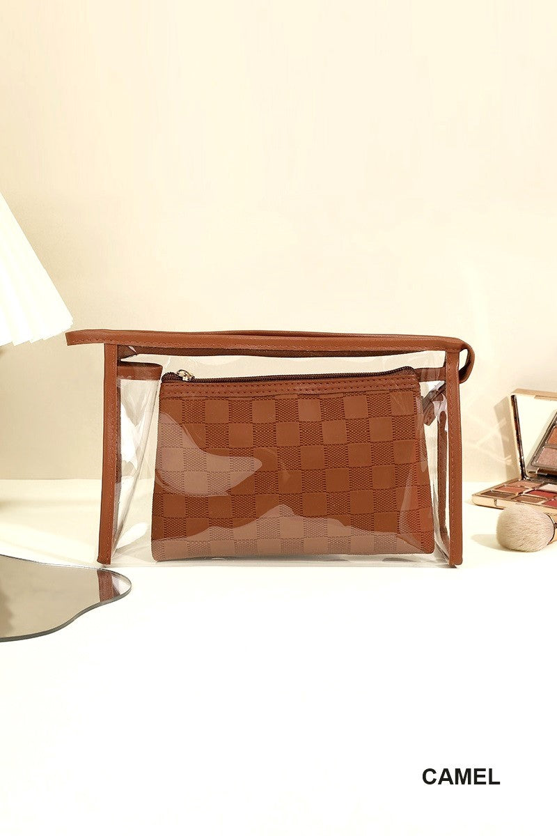 Duo Checkered Cosmetic Travel Set | Camel
