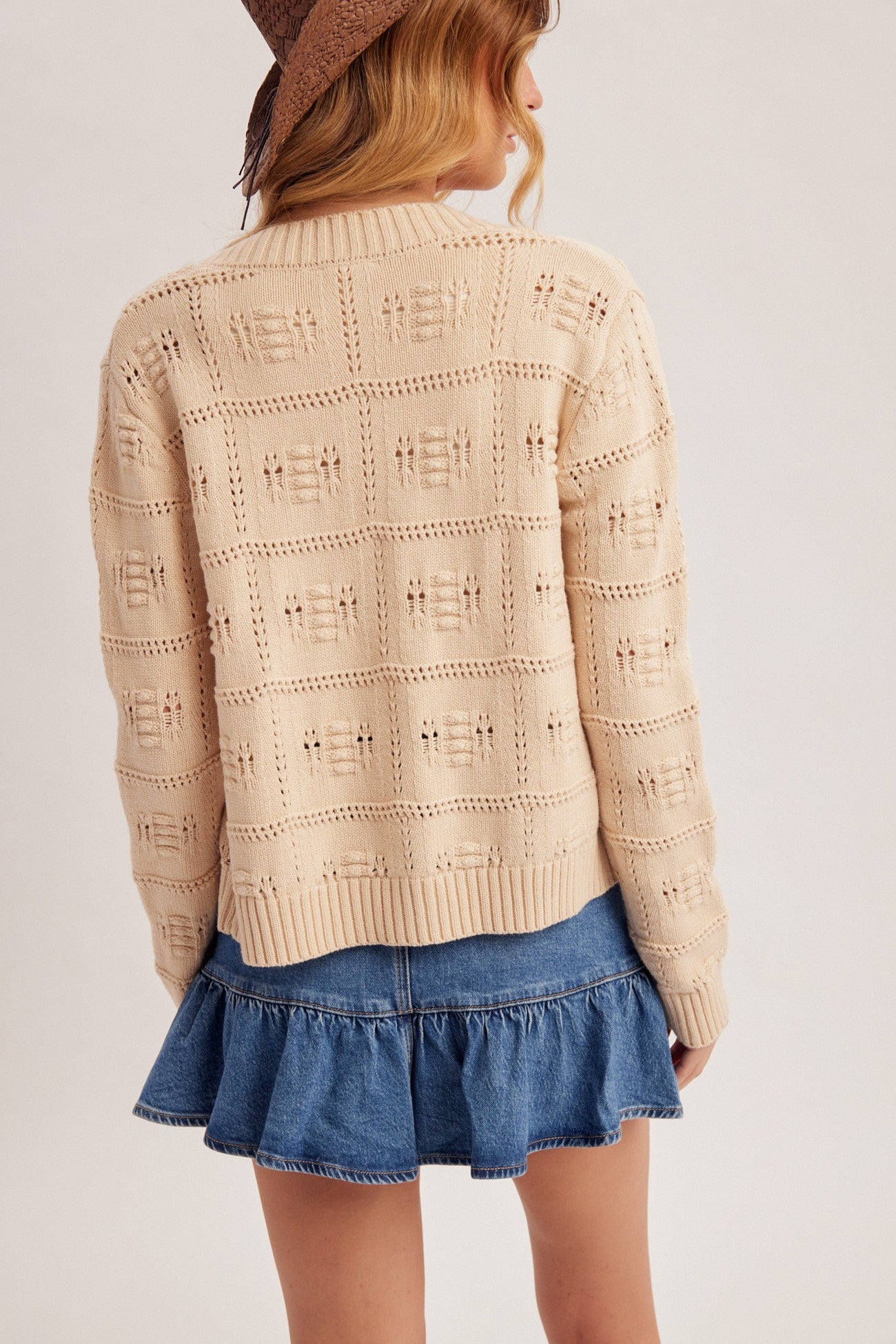 Olivia Checker Textured Open Sweater Cardigan