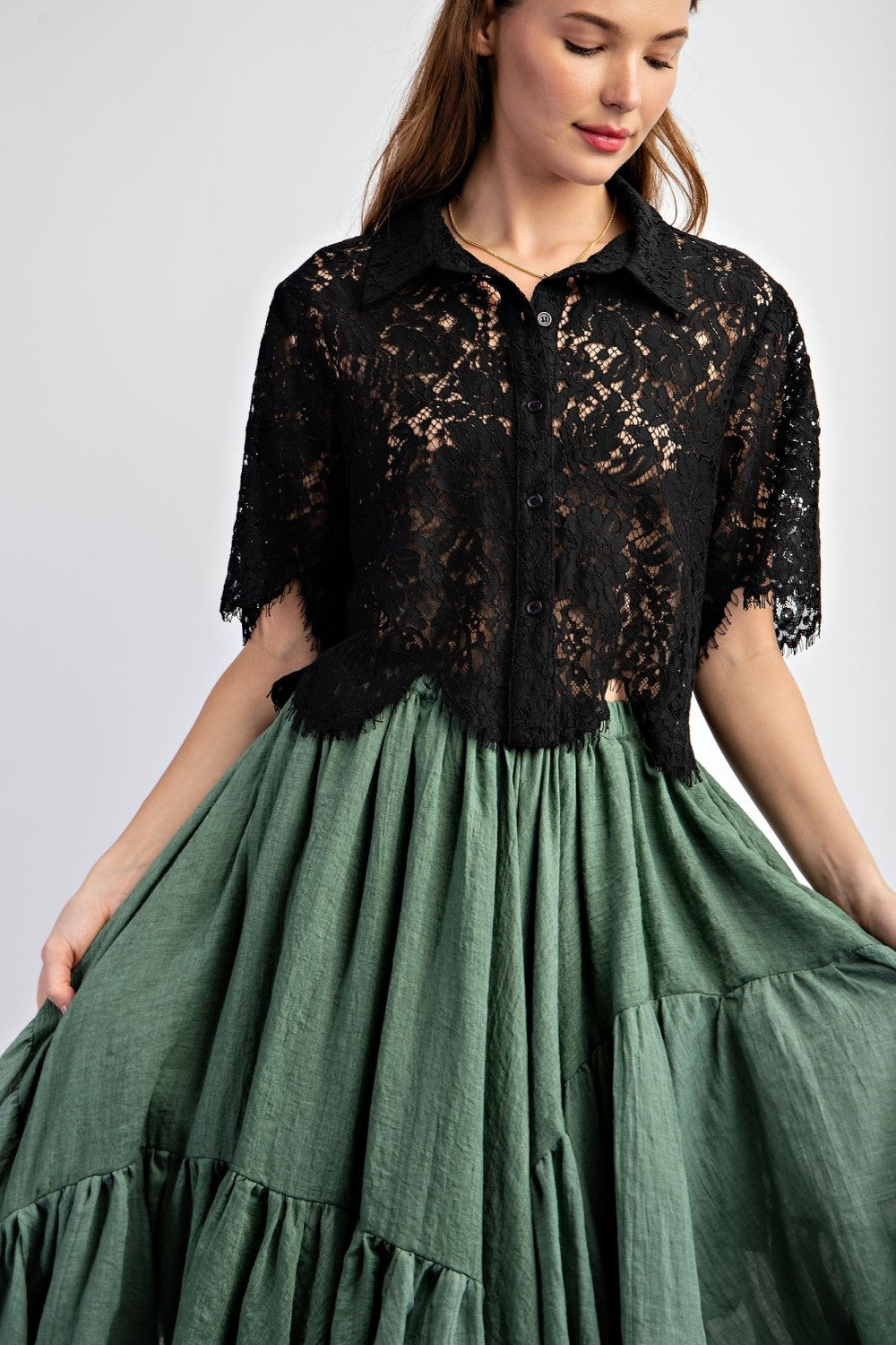 Madison Scallop Lace Crop Shirt