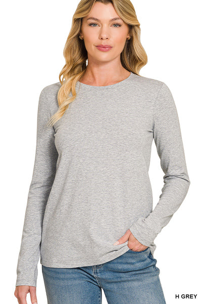Cotton Crew Neck Long Sleeve Tee | H Grey