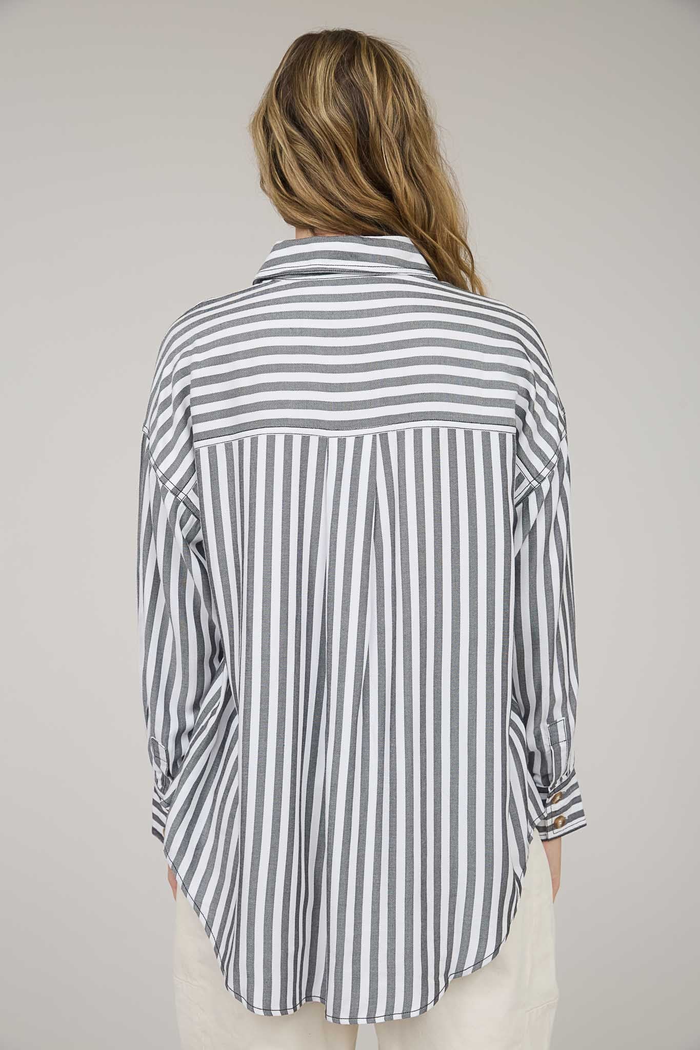 Nina Stripe Collared Top | Black