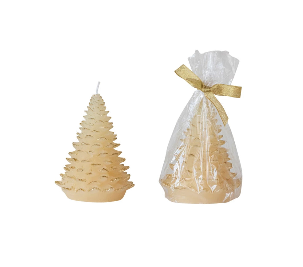 Unscented Tree Shaped Candle w/ Gold Tips | Cream
