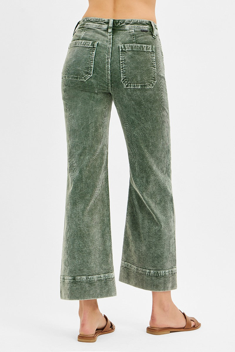 Risen High Rise Crop Corduroy Pants | Forest Green