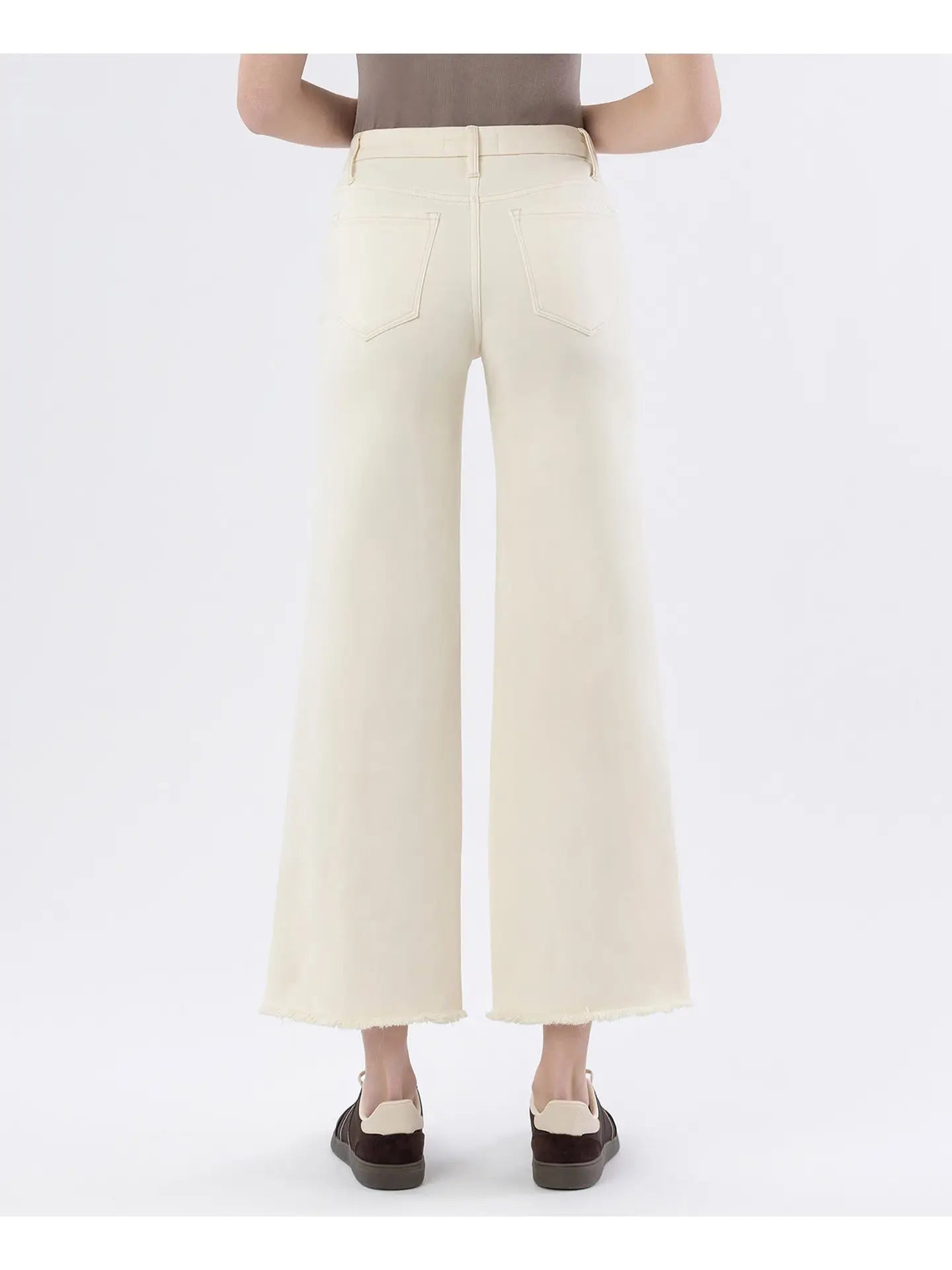 Vervet High Rise Raw Hem Ankle Wide Leg Jeans | White