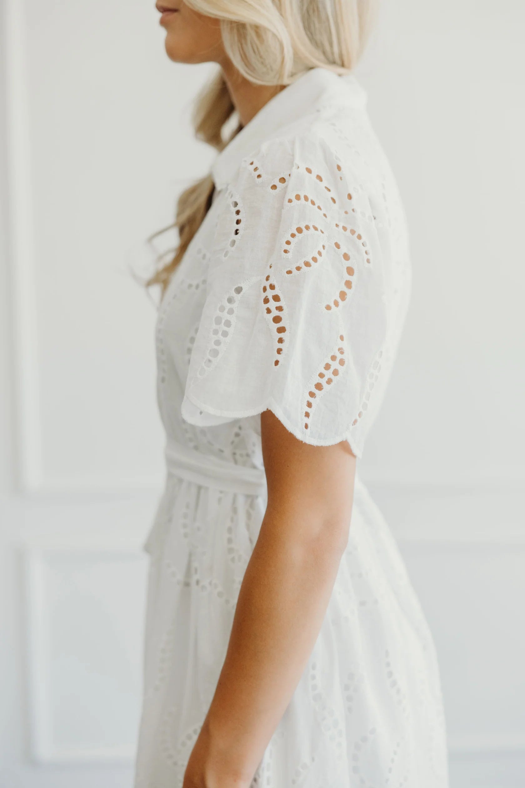 Adriana White Eyelet Midi Dress