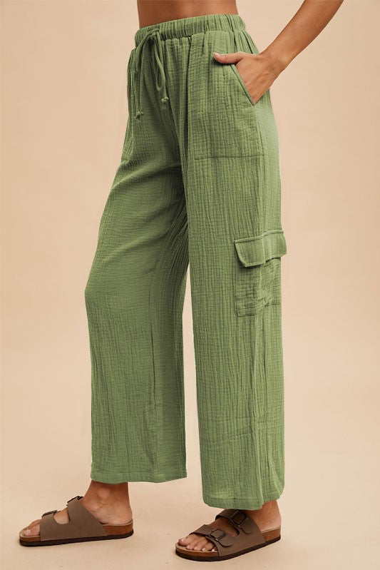Cotton Gauze Cargo Pants | Lt. Olive