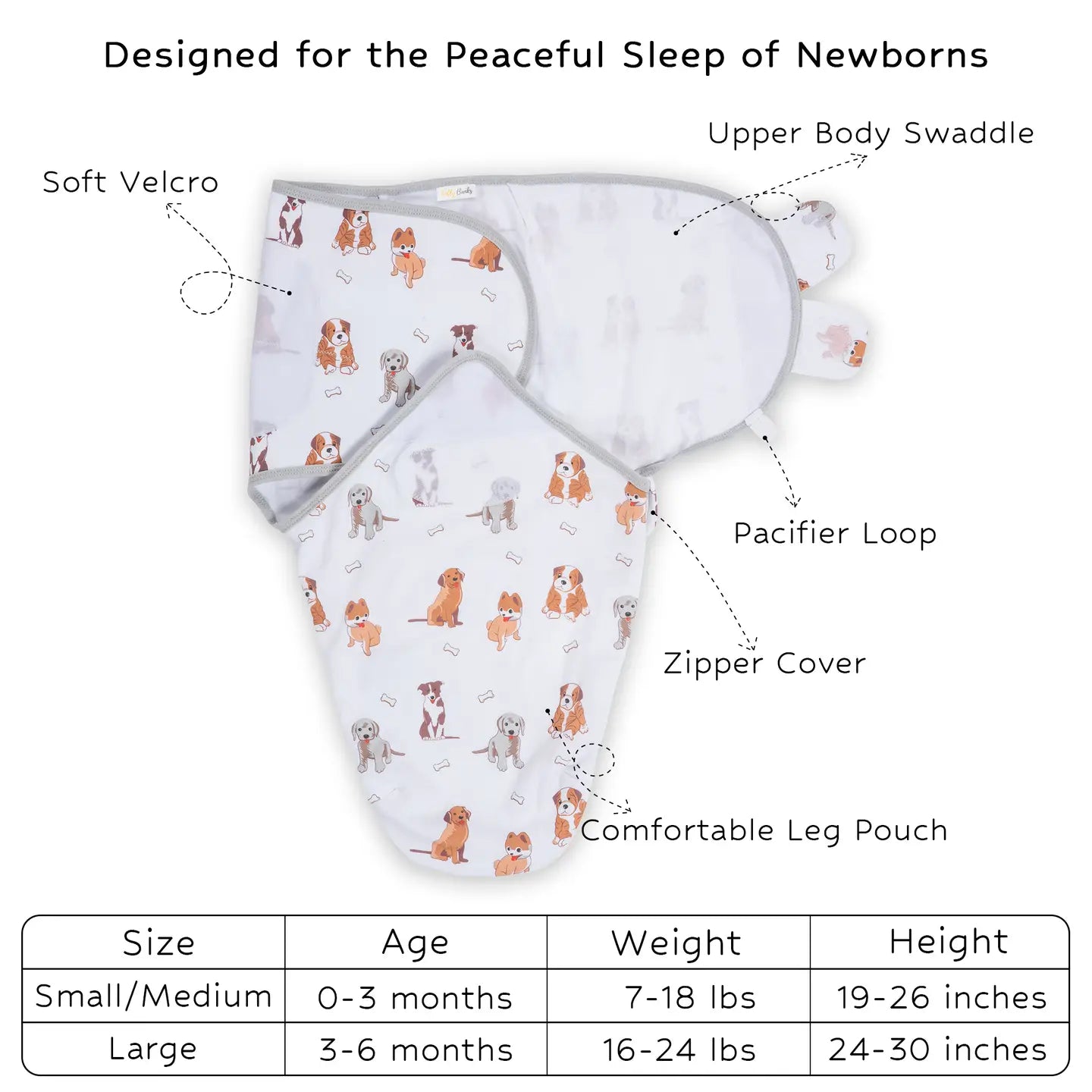 Woof Woof Baby Sleep Swaddle, 100% Organic Cotton