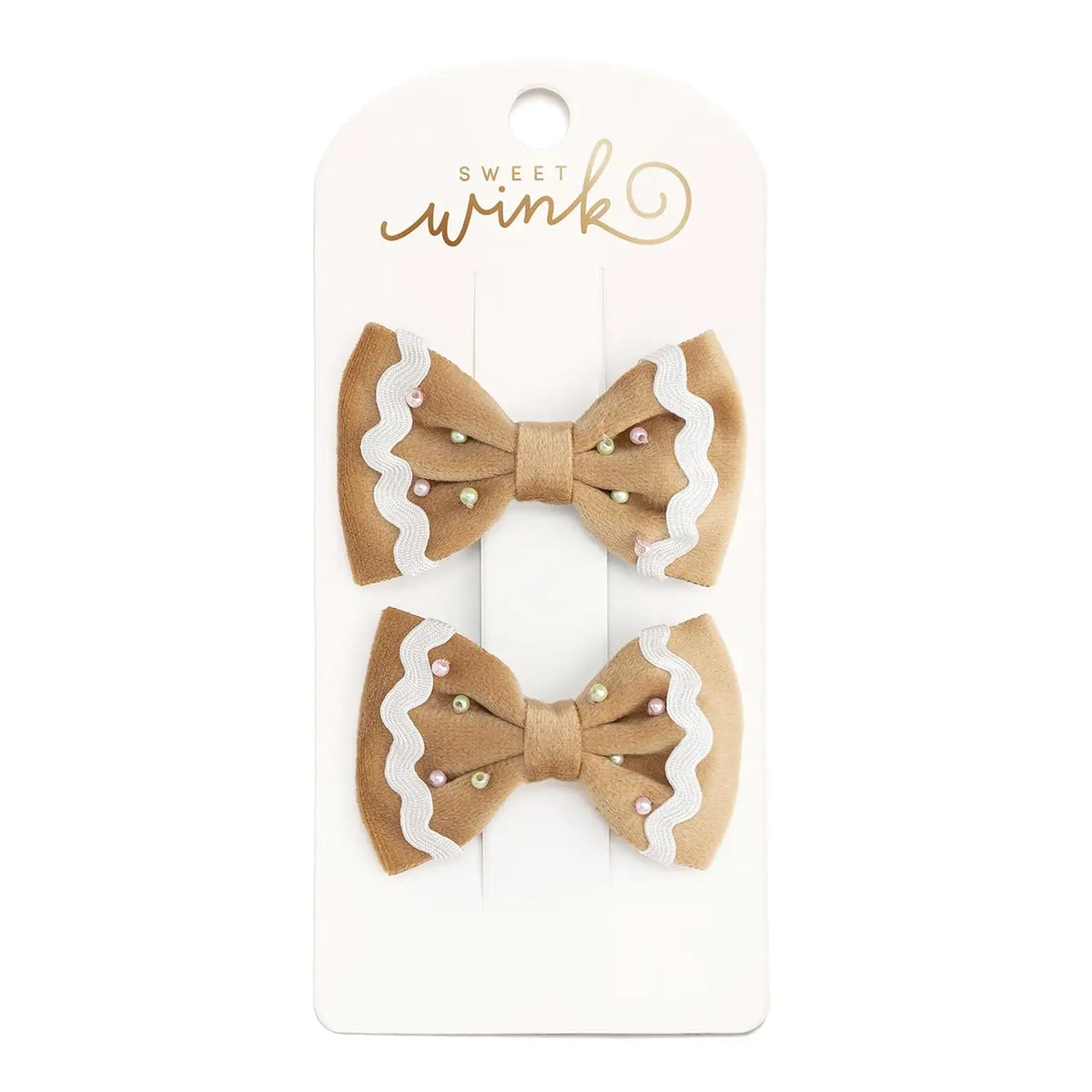 Gingerbread Velvet Bow Clip Set
