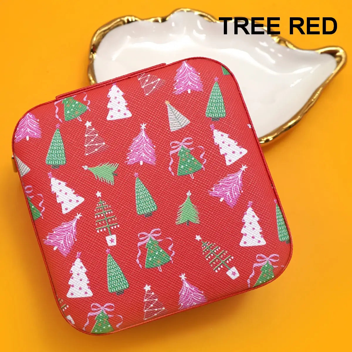 Holiday Jewelry Organizer Travel Box Case | Tree Red