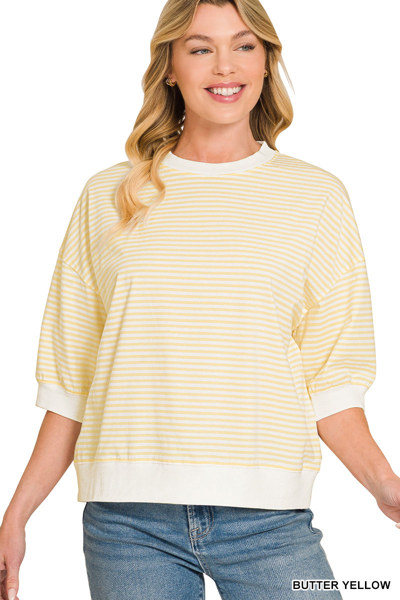 Vivian Striped Contrast Trim Top | Butter Yellow