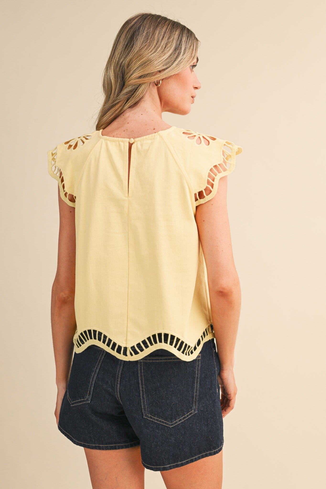 Lacey Cut-out Cap Sleeve Top
