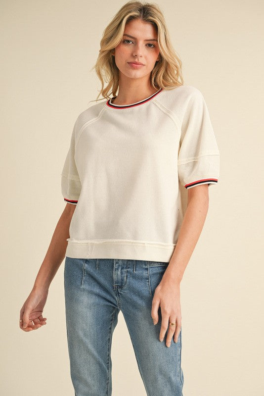 Jamie Jersey Stripe Top | Ivory