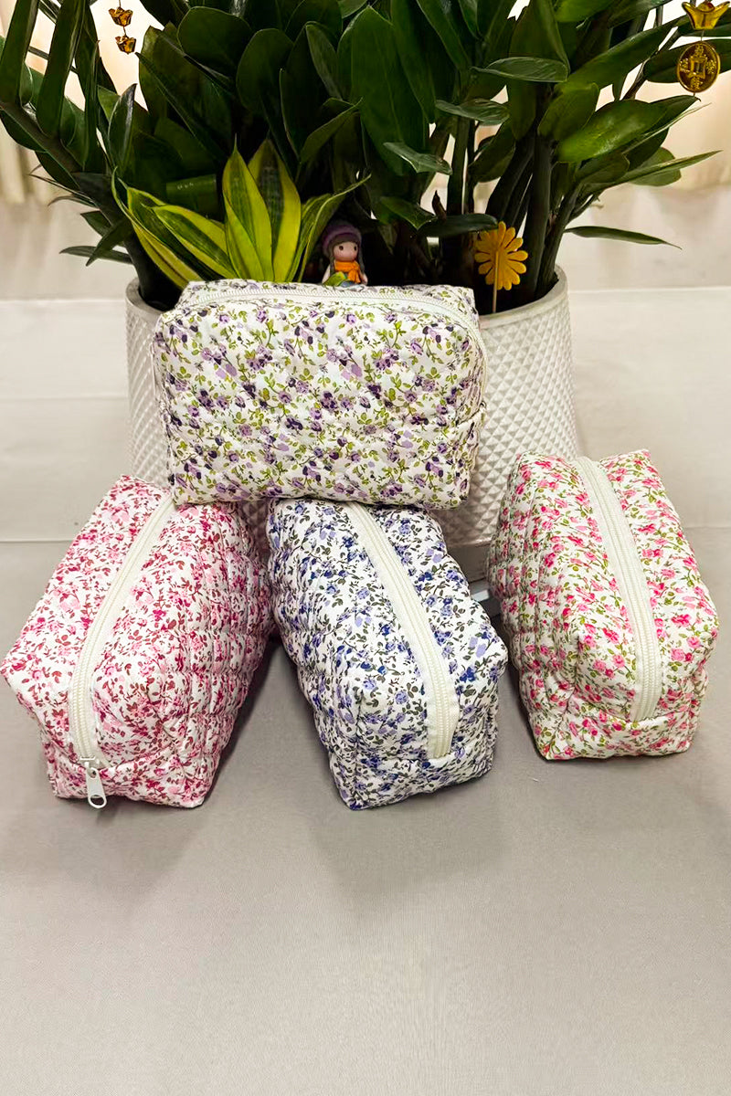 Quilted Floral Cosmetic Pouch Bag (Multiple Colors)