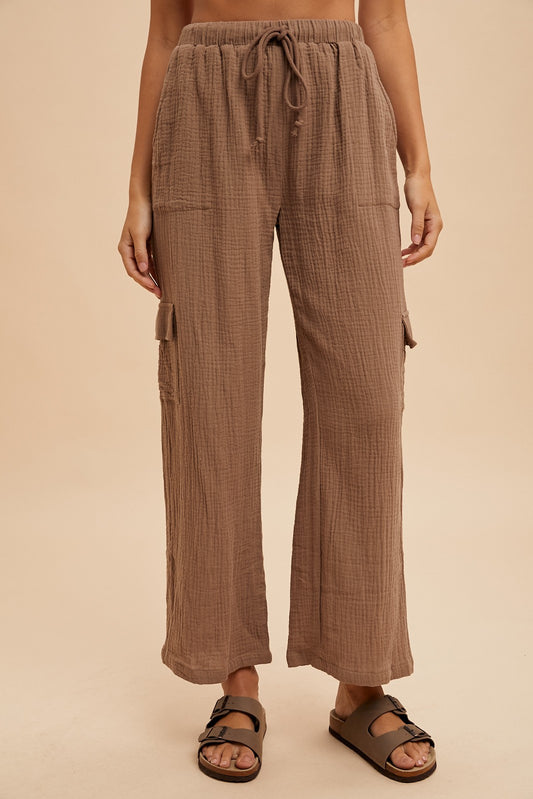 Cotton Gauze Cargo Pants | Mocha