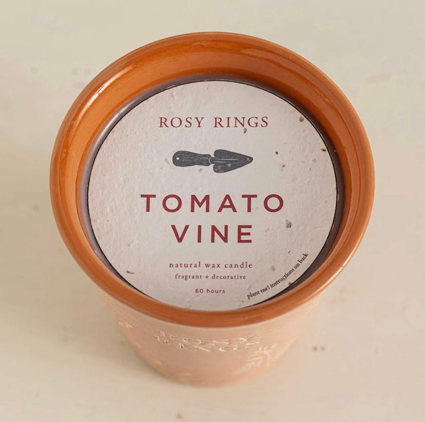 Garden Pot Candle + Plantable Seed Paper Dust Covers | Tomato Vine