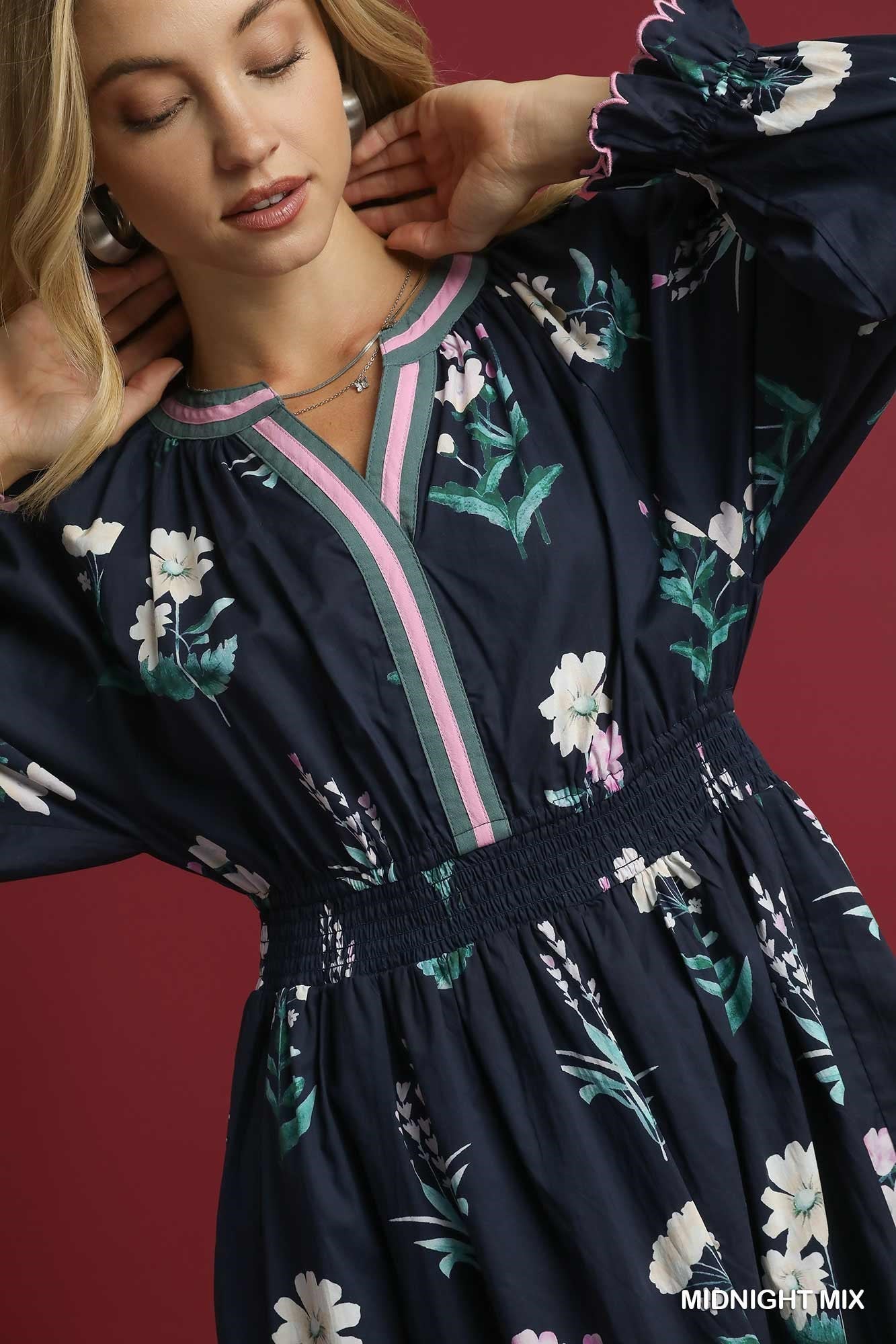 Kaliyah Floral Print Midi Dress