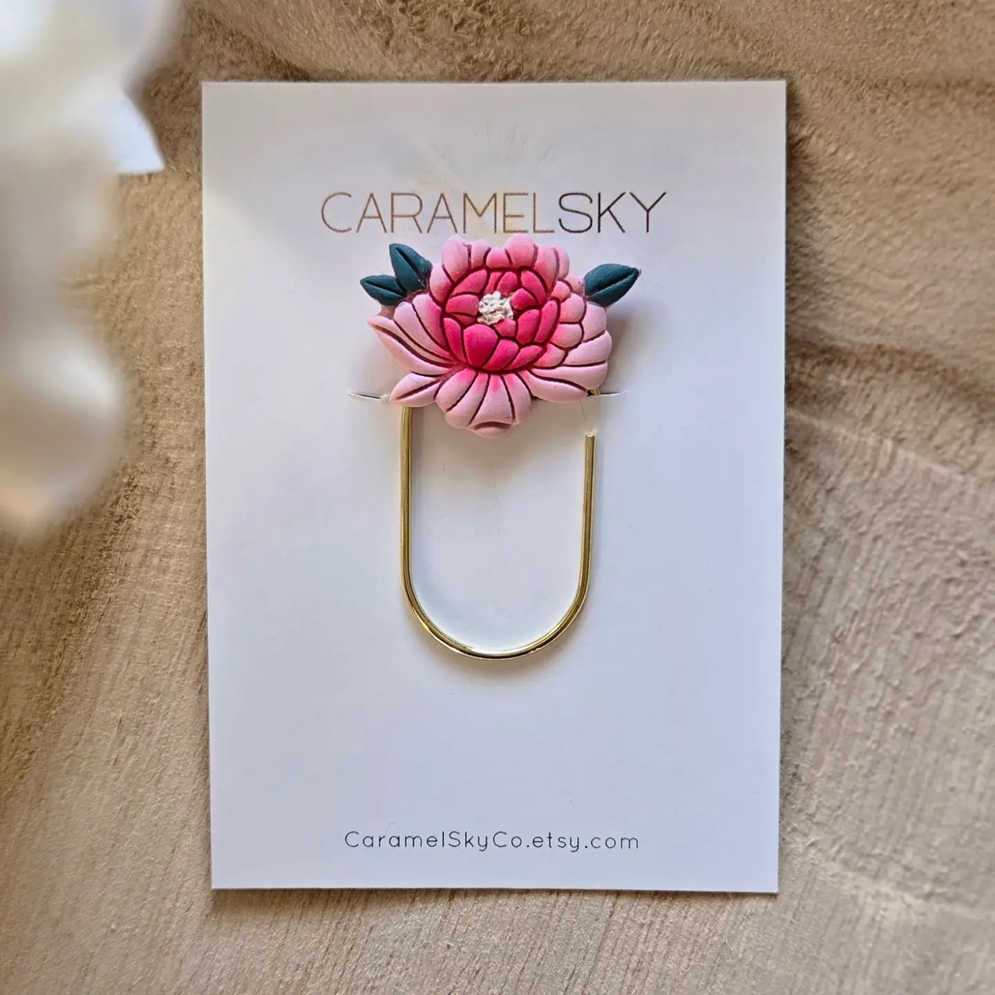 Handmade Peony Flower Paperclip Bookmark | Pink