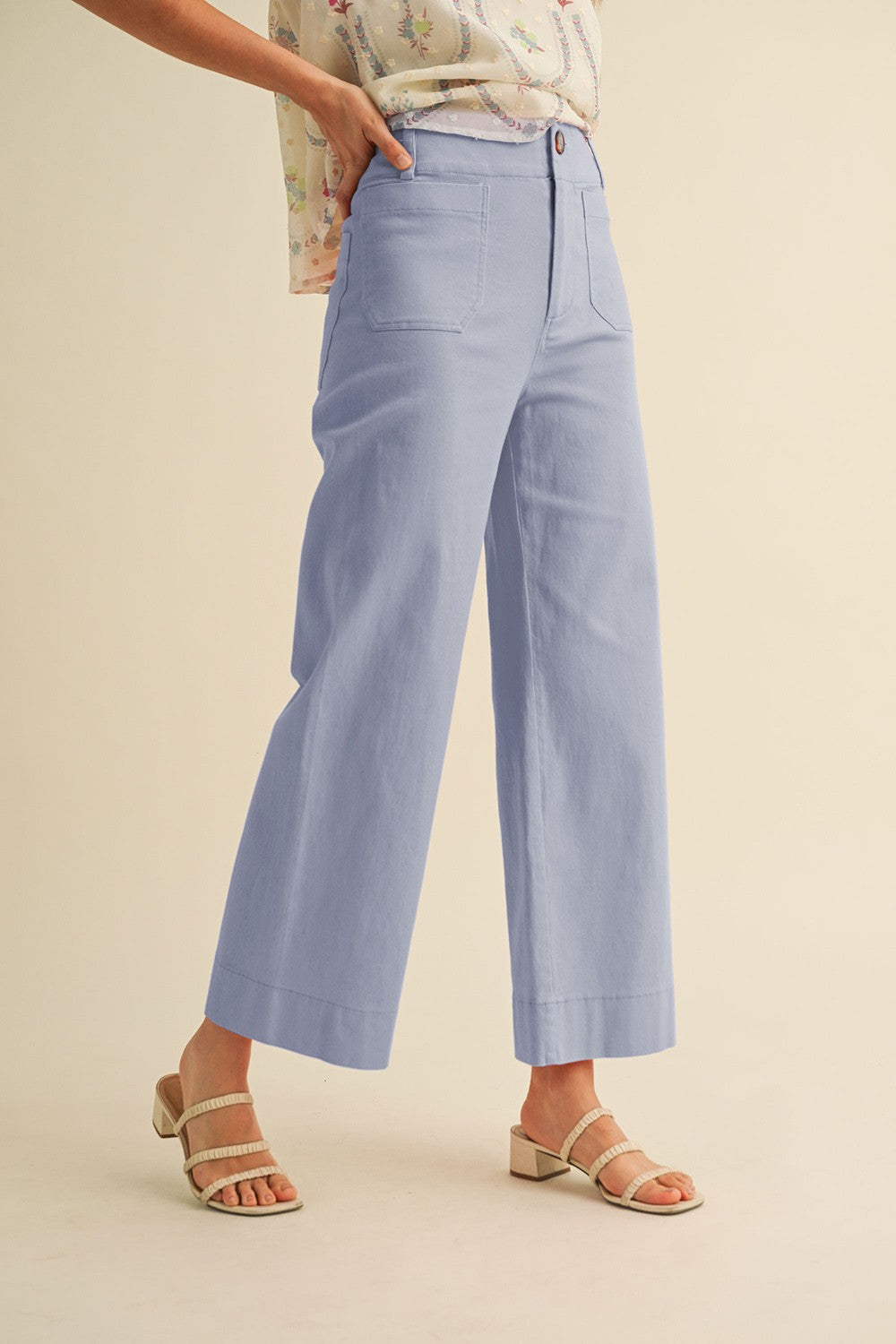 Patch Pocket Wide Leg Cropped Pants | Blue