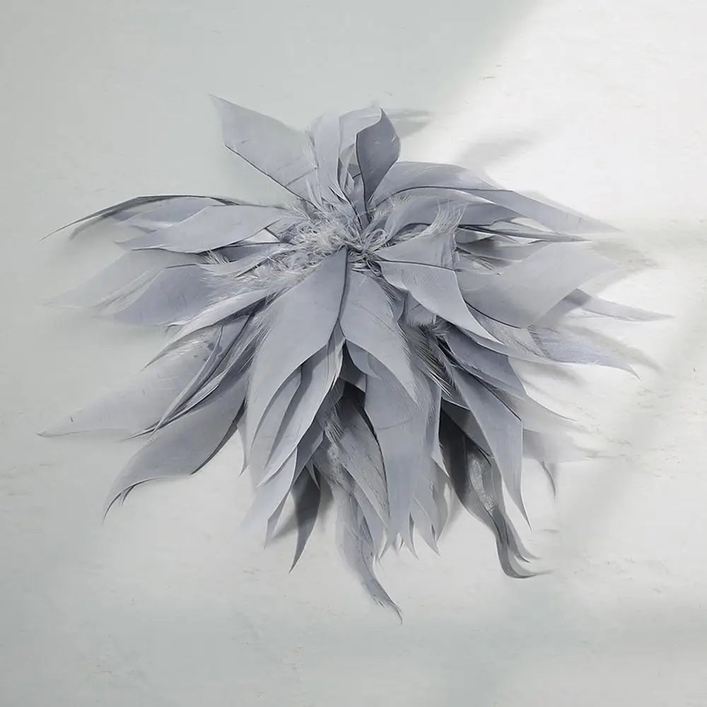 Oversized Feather Flower Hair Clip Pin Brooch | Gray