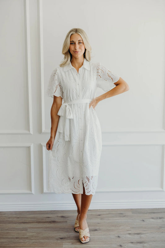 Adriana White Eyelet Midi Dress