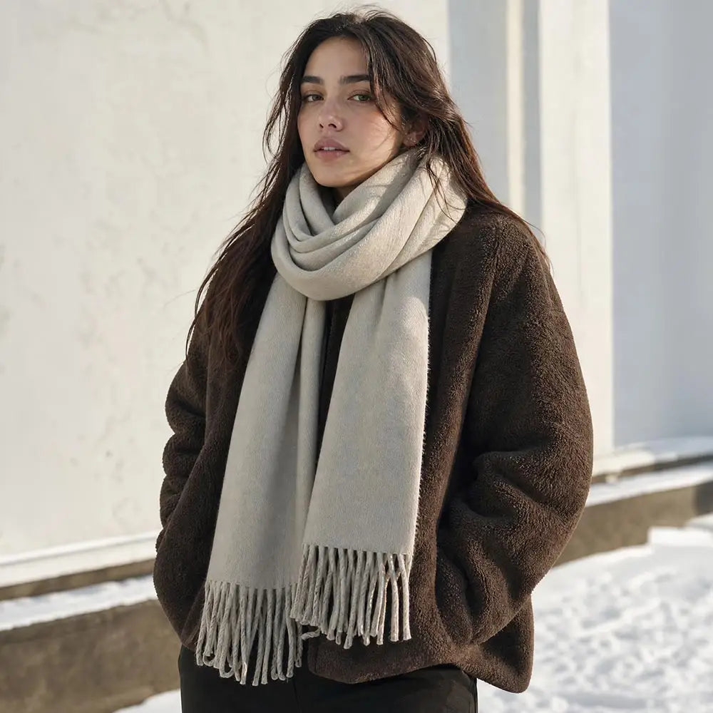Cashmere Feel Solid Fringe Winter Scarves | Sage