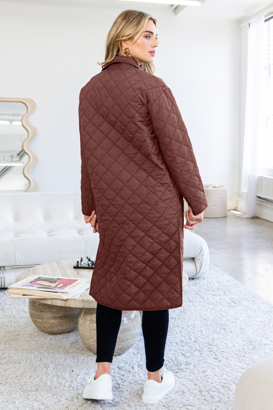 Quilted Long Puffer Jacket | Faded Purple