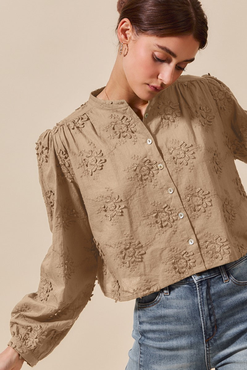 Eliana Floral Woven Button Down Top
