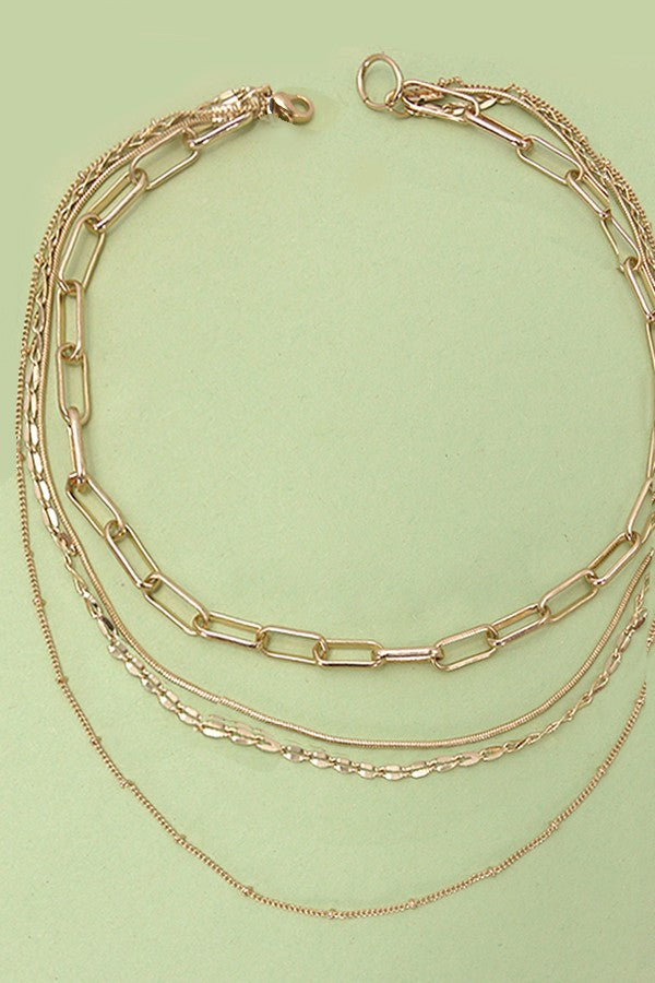 Multi Layer Beaded Link Snake Chain Necklace | Gold