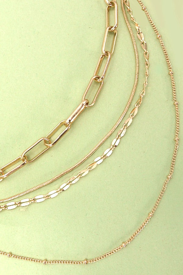 Multi Layer Beaded Link Snake Chain Necklace | Gold