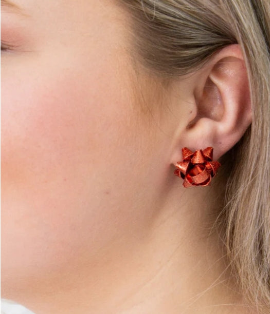 Gift Wrap Red Bow Earrings