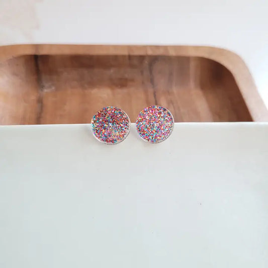 Sophie Studs Earrings | Rainbow Glitter