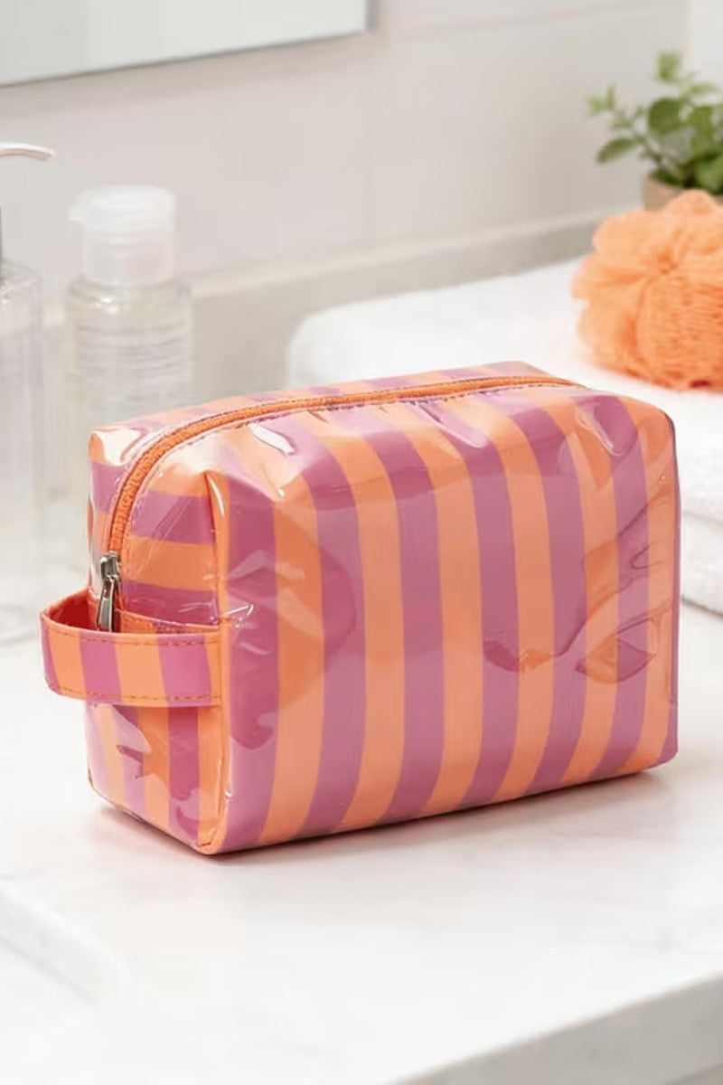 Striped Cosmetic Bag | Orange + Fushcia