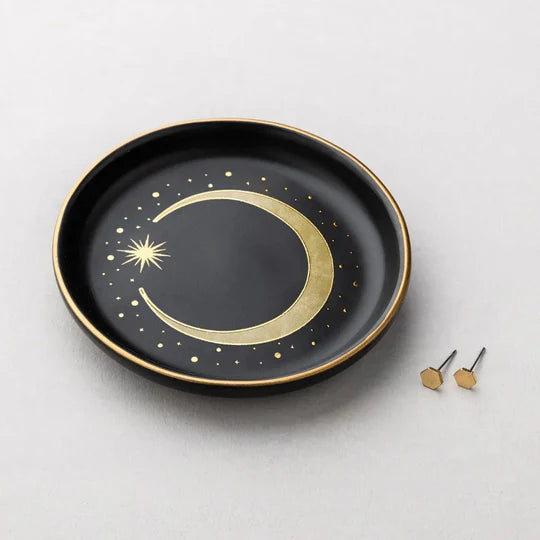 Jewelry Dish & Stud Earring Set | Crescent + Black