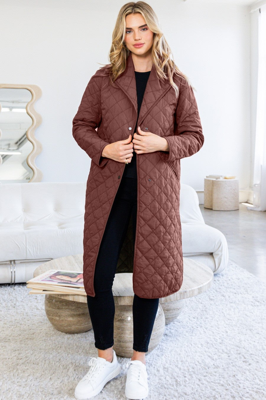 Quilted Long Puffer Jacket | Faded Purple