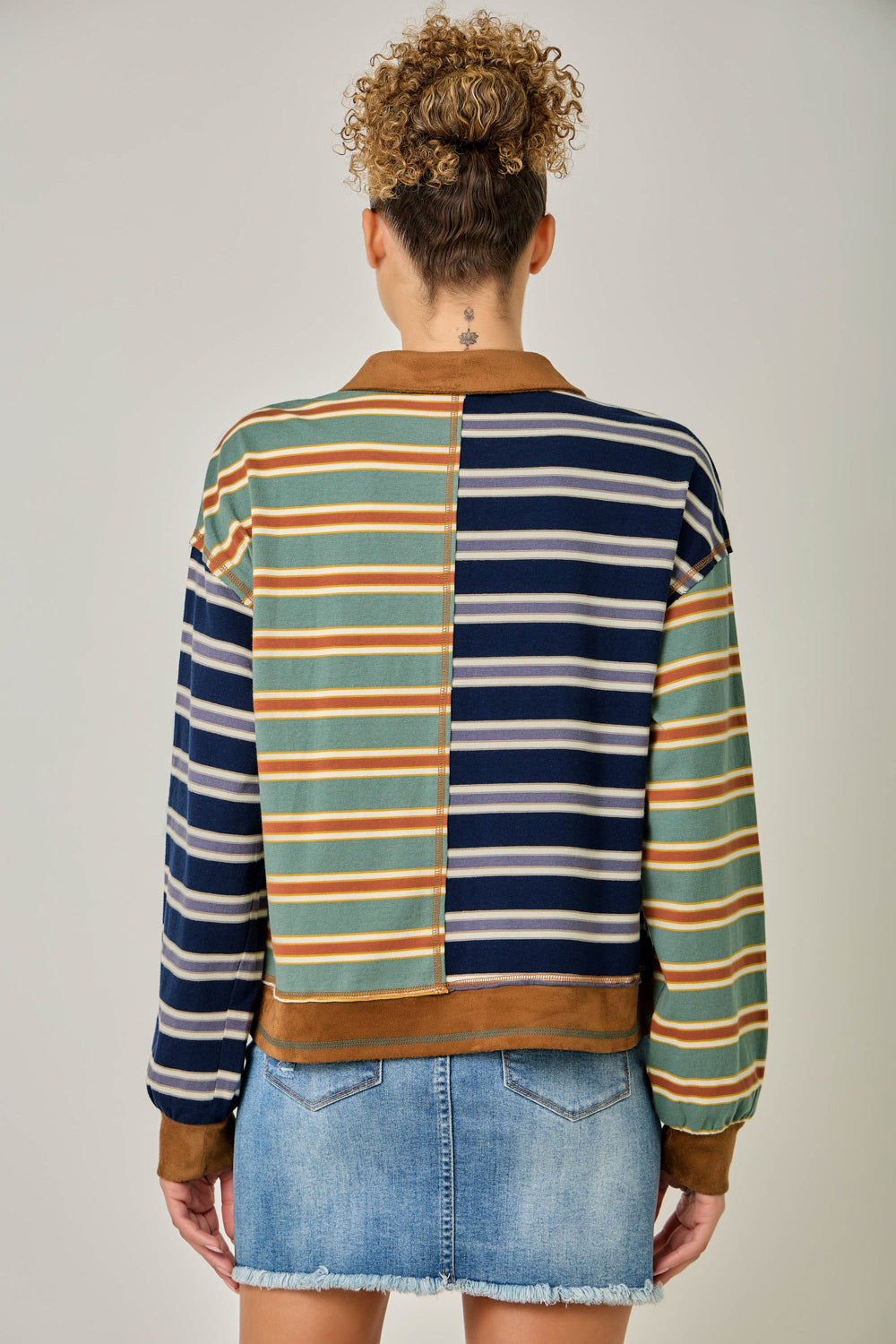Lori Mixed Stripe Suede Accent Polo