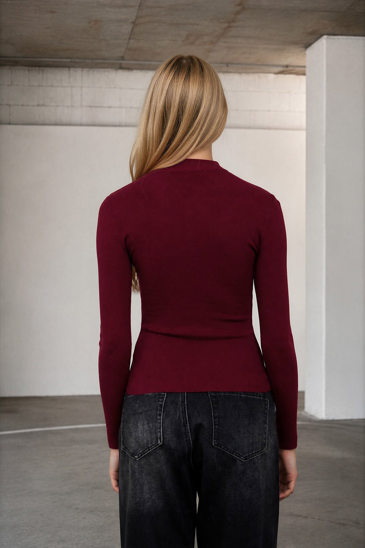 Mock Neck Long Sleeve Top | Burgundy