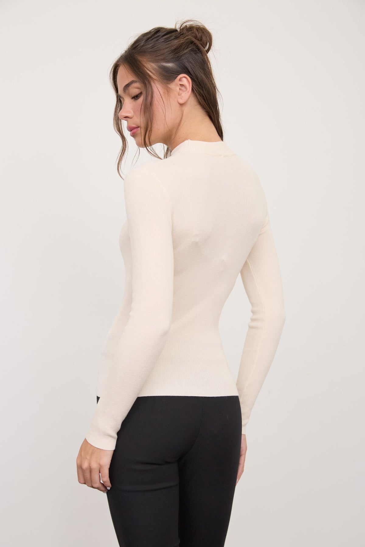 Mock Neck Long Sleeve Top | Ecru