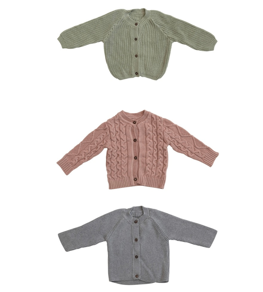 Cotton Knit Baby Cardigan W/ Wood Buttons