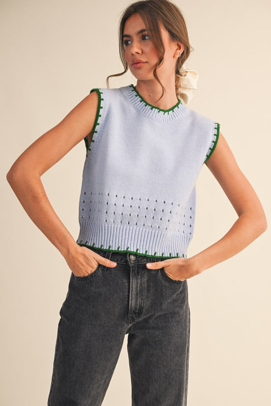 Tessa Blanket Stitch Sweater Vest | Blue