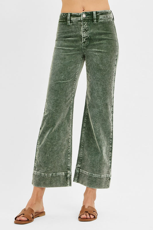 Risen High Rise Crop Corduroy Pants | Forest Green