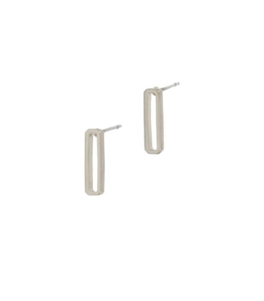 Open Rectangle Stud Earrings | Silver