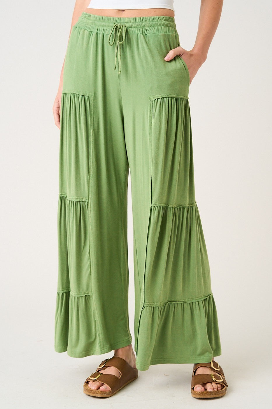 Alaiya Tiered Wide Leg Elastic Waist Pants