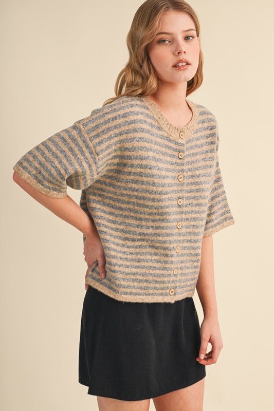 Sloane Striped Short Sleeve Cardigan