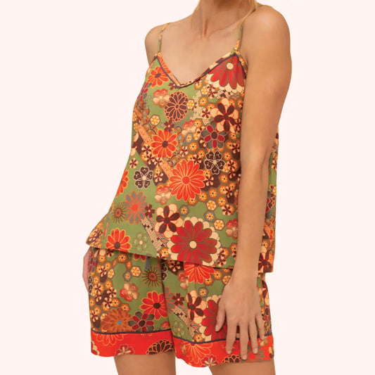 Cami 70s Kaleidoscope Floral Pyjamas, Sage