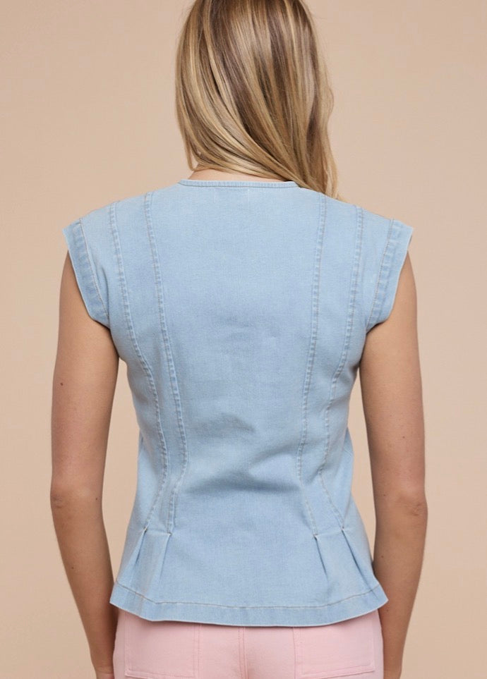 Cassidy Denim Pleated Top